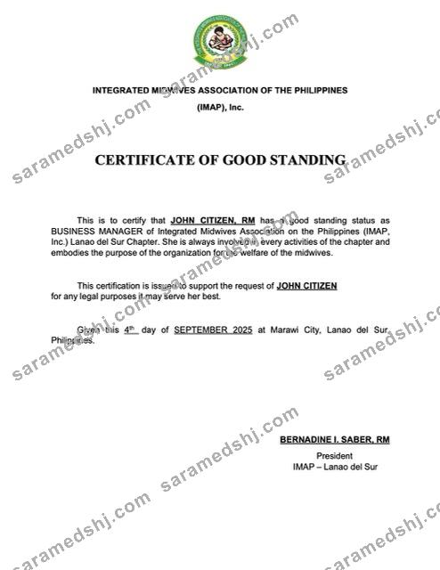 Philippines certificate of good standing Word and PDF template, version 2